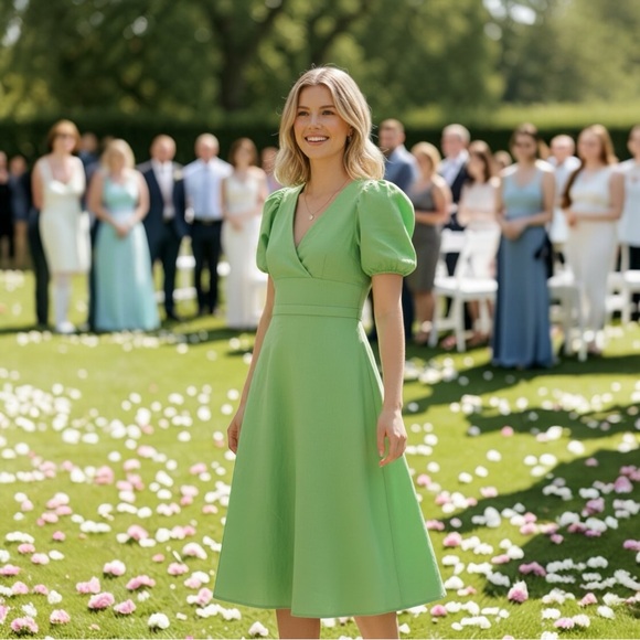 J. Crew Dresses & Skirts - NWT‎ Women’s J.Crew Puff Sleeve V-Neck Midi Dress Spring Easter Summer